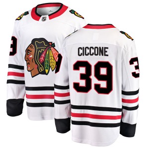 Youth Breakaway Chicago Blackhawks Enrico Ciccone White Away Official Fanatics Branded Jersey