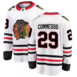 Youth Breakaway Chicago Blackhawks Drew Commesso White Away Official Fanatics Branded Jersey