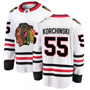 Youth Breakaway Chicago Blackhawks Kevin Korchinski White Away Official Fanatics Branded Jersey
