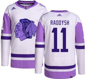 Youth Authentic Chicago Blackhawks Taylor Raddysh Hockey Fights Cancer Official Adidas Jersey