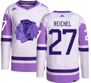 Youth Authentic Chicago Blackhawks Lukas Reichel Hockey Fights Cancer Official Adidas Jersey