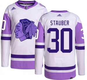 Youth Authentic Chicago Blackhawks Jaxson Stauber Hockey Fights Cancer Official Adidas Jersey
