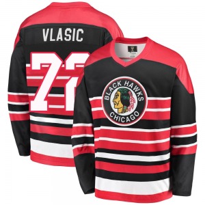 Youth Premier Chicago Blackhawks Alex Vlasic Red/Black Breakaway Heritage Official Fanatics Branded Jersey