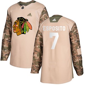 Adult Authentic Chicago Blackhawks Phil Esposito Camo Veterans Day Practice Official Adidas Jersey