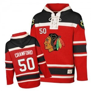 Youth Authentic Chicago Blackhawks Corey Crawford Red Old Time Hockey Sawyer Hooded Sweatshirt