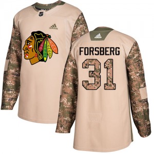 Youth Authentic Chicago Blackhawks Anton Forsberg Camo Veterans Day Practice Official Adidas Jersey