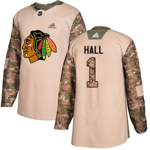 Youth Authentic Chicago Blackhawks Glenn Hall Camo Veterans Day Practice Official Adidas Jersey