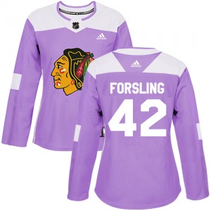 Women's Authentic Chicago Blackhawks Gustav Forsling Purple Fights Cancer Practice Official Adidas Jersey