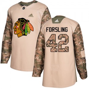 Adult Authentic Chicago Blackhawks Gustav Forsling Camo Veterans Day Practice Official Adidas Jersey