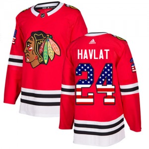 Adult Authentic Chicago Blackhawks Martin Havlat Red USA Flag Fashion Official Adidas Jersey
