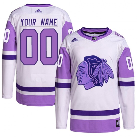 Youth Authentic Chicago Blackhawks Custom White/Purple Custom Hockey Fights Cancer Primegreen Official Adidas Jersey
