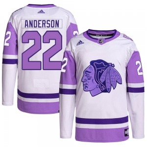 Youth Authentic Chicago Blackhawks Joey Anderson White/Purple Hockey Fights Cancer Primegreen Official Adidas Jersey