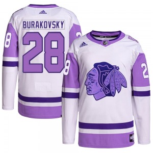 Youth Authentic Chicago Blackhawks Andre Burakovsky White/Purple Hockey Fights Cancer Primegreen Official Adidas Jersey