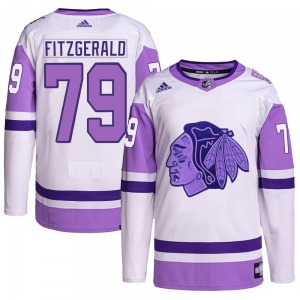 Youth Authentic Chicago Blackhawks Cavan Fitzgerald White/Purple Hockey Fights Cancer Primegreen Official Adidas Jersey