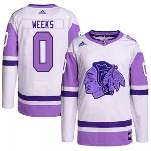 Youth Authentic Chicago Blackhawks Mitchell Weeks White/Purple Hockey Fights Cancer Primegreen Official Adidas Jersey