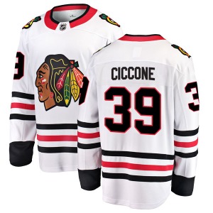 Adult Breakaway Chicago Blackhawks Enrico Ciccone White Away Official Fanatics Branded Jersey