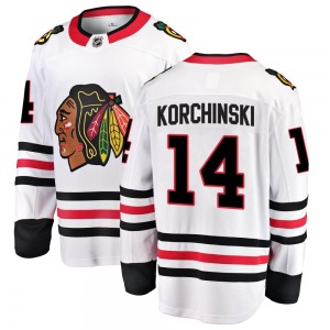 Adult Breakaway Chicago Blackhawks Kevin Korchinski White Away Official Fanatics Branded Jersey