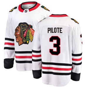 Adult Breakaway Chicago Blackhawks Pierre Pilote White Away Official Fanatics Branded Jersey