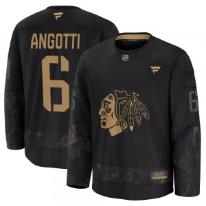 Youth Premium Chicago Blackhawks Lou Angotti Black 2024 Military Appreciation Practice Official Fanatics Jersey