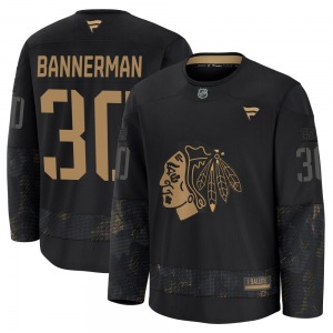 Youth Premium Chicago Blackhawks Murray Bannerman Black 2024 Military Appreciation Practice Official Fanatics Jersey