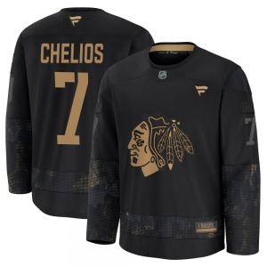 Youth Premium Chicago Blackhawks Chris Chelios Black 2024 Military Appreciation Practice Official Fanatics Jersey