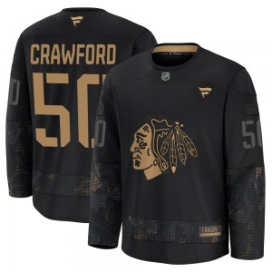 Youth Premium Chicago Blackhawks Corey Crawford Black 2024 Military Appreciation Practice Official Fanatics Jersey