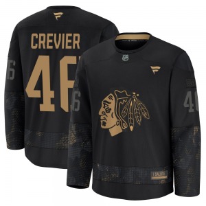 Youth Premium Chicago Blackhawks Louis Crevier Black 2024 Military Appreciation Practice Official Fanatics Jersey