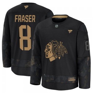 Youth Premium Chicago Blackhawks Curt Fraser Black 2024 Military Appreciation Practice Official Fanatics Jersey