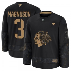 Youth Premium Chicago Blackhawks Keith Magnuson Black 2024 Military Appreciation Practice Official Fanatics Jersey