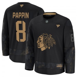 Youth Premium Chicago Blackhawks Jim Pappin Black 2024 Military Appreciation Practice Official Fanatics Jersey