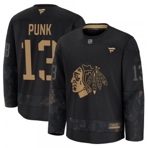 Youth Premium Chicago Blackhawks CM Punk Black 2024 Military Appreciation Practice Official Fanatics Jersey