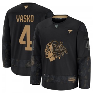 Youth Premium Chicago Blackhawks Elmer Vasko Black 2024 Military Appreciation Practice Official Fanatics Jersey