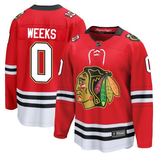 Youth Breakaway Chicago Blackhawks Mitchell Weeks Red Centennial Official Fanatics Jersey