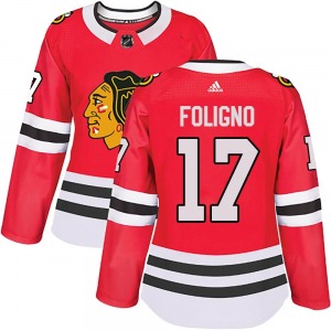 Women's Authentic Chicago Blackhawks Nick Foligno Red Home Official Adidas Jersey