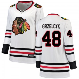 Women's Breakaway Chicago Blackhawks Matt Grzelcyk White Away Official Fanatics Branded Jersey