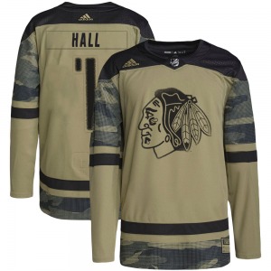 Youth Authentic Chicago Blackhawks Glenn Hall Camo Military Appreciation Practice Official Adidas Jersey