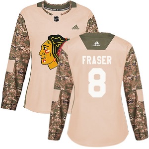 Women's Authentic Chicago Blackhawks Curt Fraser Camo Veterans Day Practice Official Adidas Jersey