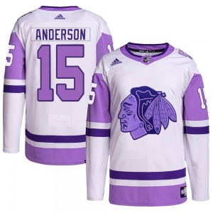 Adult Authentic Chicago Blackhawks Joey Anderson White/Purple Hockey Fights Cancer Primegreen Official Adidas Jersey