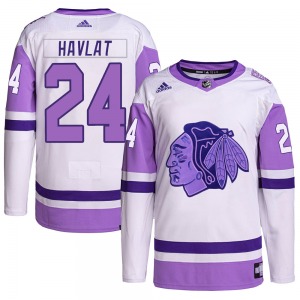 Adult Authentic Chicago Blackhawks Martin Havlat White/Purple Hockey Fights Cancer Primegreen Official Adidas Jersey