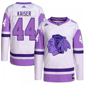 Adult Authentic Chicago Blackhawks Wyatt Kaiser White/Purple Hockey Fights Cancer Primegreen Official Adidas Jersey