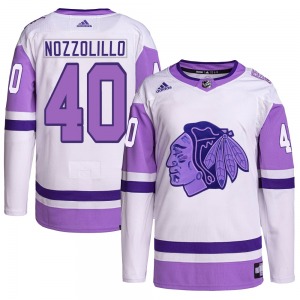 Adult Authentic Chicago Blackhawks Dave Nozzolillo White/Purple Hockey Fights Cancer Primegreen Official Adidas Jersey