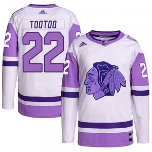 Adult Authentic Chicago Blackhawks Jordin Tootoo White/Purple Hockey Fights Cancer Primegreen Official Adidas Jersey