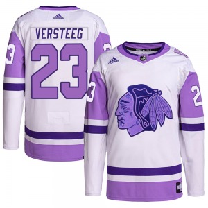 Adult Authentic Chicago Blackhawks Kris Versteeg White/Purple Hockey Fights Cancer Primegreen Official Adidas Jersey