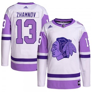 Adult Authentic Chicago Blackhawks Alex Zhamnov White/Purple Hockey Fights Cancer Primegreen Official Adidas Jersey