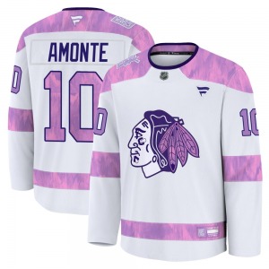 Youth Premium Chicago Blackhawks Tony Amonte White 2024 Hockey Fights Cancer Practice Official Fanatics Jersey