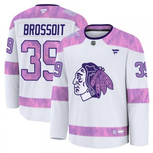 Youth Premium Chicago Blackhawks Laurent Brossoit White 2024 Hockey Fights Cancer Practice Official Fanatics Jersey