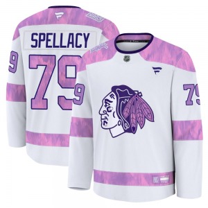 Youth Premium Chicago Blackhawks Anthony Spellacy White 2024 Hockey Fights Cancer Practice Official Fanatics Jersey