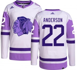 Adult Authentic Chicago Blackhawks Joey Anderson Hockey Fights Cancer Official Adidas Jersey