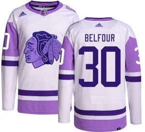 Adult Authentic Chicago Blackhawks ED Belfour Hockey Fights Cancer Official Adidas Jersey