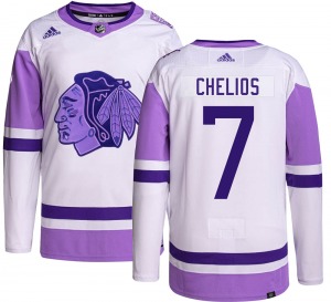 Adult Authentic Chicago Blackhawks Chris Chelios Hockey Fights Cancer Official Adidas Jersey